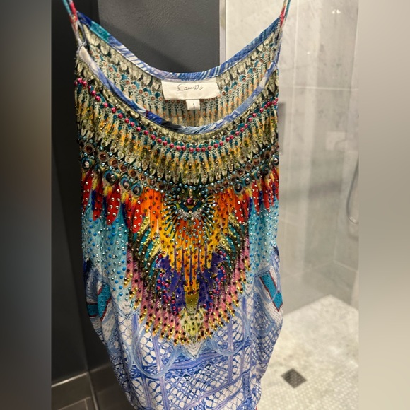 Camilla blue pattern silk romper with tie back - Picture 2 of 5